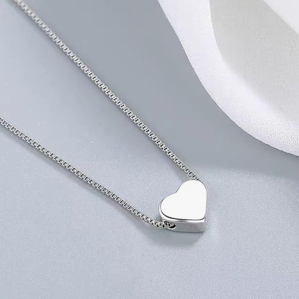 Silver Heart Pendant Necklace Box Chain Valentine’s Day Dainty Love Charm 16-18”
